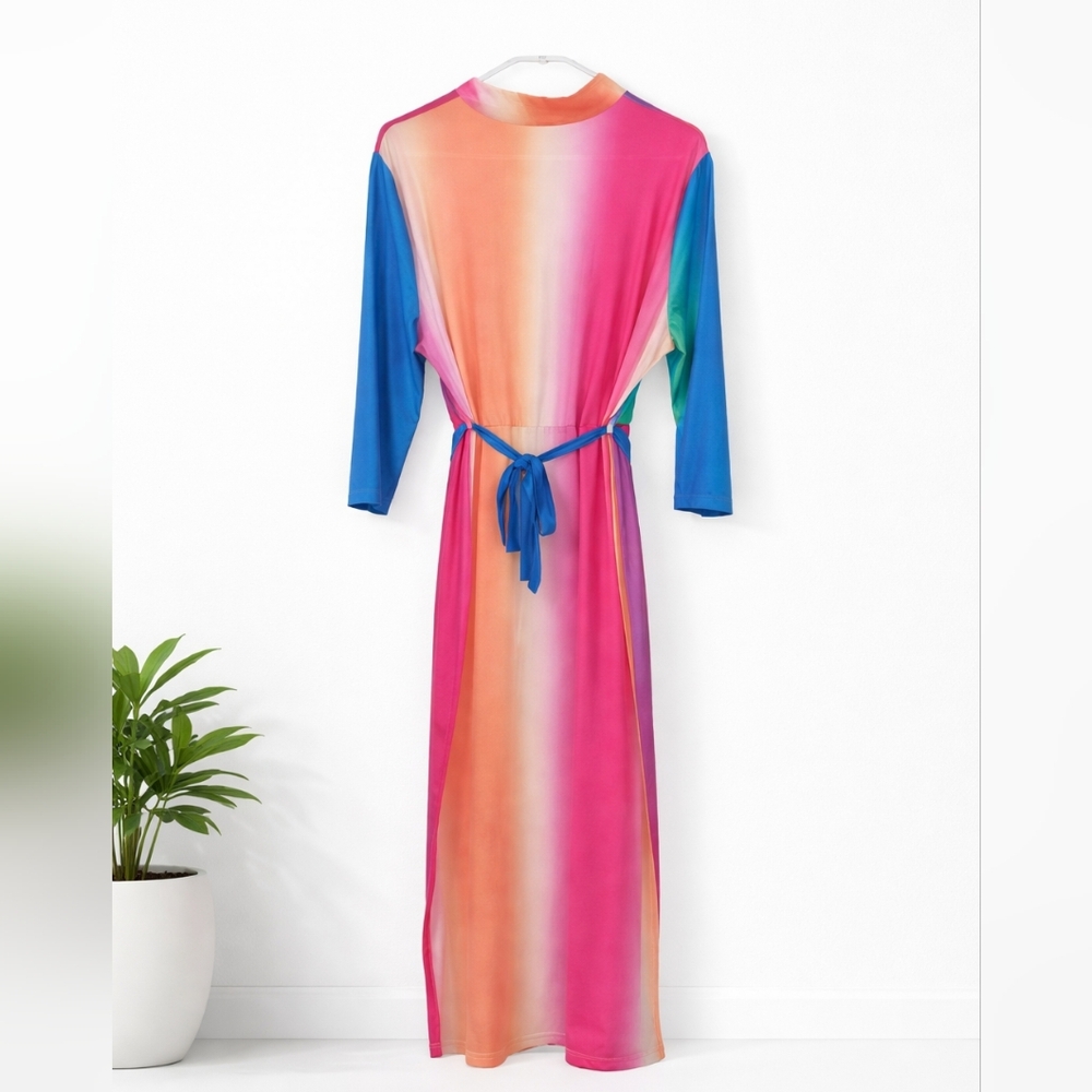 New Mock Neck Colorful Ombre Dress - Picture 4 of 5
